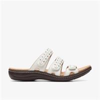 Clarks Womens Laurieann Cove White Leather Flat Sandals,Slip Ons Leather Casual