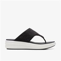 Clarks Womens Drift Jaunt Black Wedges,Slip Ons Textile Casual