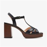 Clarks Womens Nisby Strap Black Leather Heeled Sandals Leather Casual