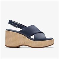 Clarks Womens Manon Wish Navy Leather Wedges Leather Casual