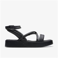 Clarks Womens Alda Cross Black Leather Flat Sandals Leather Casual