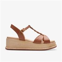 Clarks Womens Kimmei Twist Tan Leather Flatforms,Wedges Leather Casual