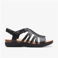 Clarks Womens April Belle Black Leather Flat Sandals Leather Casual