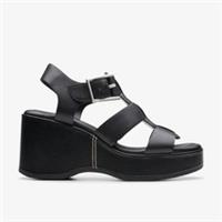 Clarks Womens Manon Cove Black Leather Wedges Leather Casual