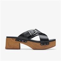 Clarks Womens Sivanne Walk Black Leather Heeled Sandals,Slip Ons Leather Casual