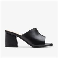 Clarks Womens Siara 65 Band Black Leather Heeled Sandals,Slip Ons Leather Casual