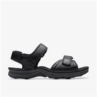 Clarks Mens ATL Part Black Tumbled Two Part Sandals Leather Casual