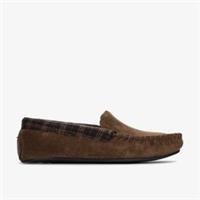 Clarks Mens Fireside Mocc Dark Brown Slippers Textile Casual