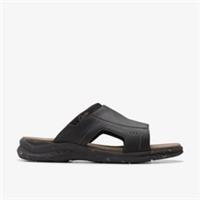 Clarks Mens Walkford Band Black Leather Sliders Leather Casual