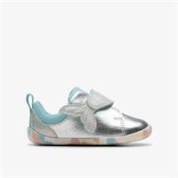 Clarks Girls Roamer Charm Toddler Silver Riptape,Pre Walker Leather Casual