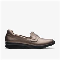 Clarks Womens Ellowyn Penny Bronze Metallic Slip Ons,Loafers Leather Casual