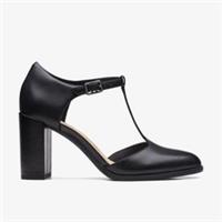 Clarks Womens Freva 85 Bar Black Leather Heels,T Bar Shoes Leather Smart