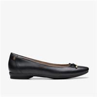 Clarks Womens Candra Light Black Leather Ballet Pumps,Slip Ons Suede Smart