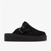 Clarks Womens Trek Wedge Mule Black Suede Slip Ons,Mules Suede Casual