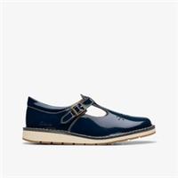 Clarks Girls Joyful Skip Kid Navy Patent T Bar Shoes Patent Casual