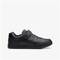 Clarks Boys Fawn Lay Older Black Leather School Shoes,Riptape Leather School