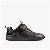 Clarks Boys Orbit Sprint Youth Black Leather School Shoes,Riptape,Trainers