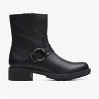 Clarks Womens Hearth Cross Black Leather Heels,Mid Calf Boots Leather Casual