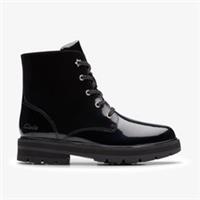 Clarks Girls Prague Hill Kid Black Patent Lace Up,Ankle Boots Leather Casual