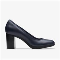 Clarks Womens Bayla Carly Navy Leather Heels,Court Shoes Leather Smart