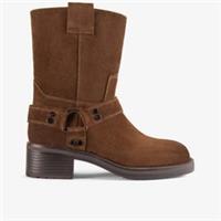 Clarks Womens Chai Bliss Dark Tan Suede Mid Calf Boots Suede Casual