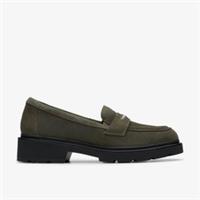 Clarks Womens Lauryl Step Dark Olive Suede Slip Ons,Loafers Suede Casual