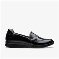 Clarks Womens Ellowyn Penny Black Crinkle Patent Slip Ons,Loafers Synthetic