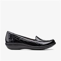 Clarks Womens Ashland Jam Black Patent/Crocodile Slip Ons,Loafers Patent