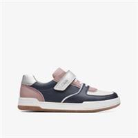 Clarks Girls Fawn Craft Youth Pink/Navy Combination Trainers Leather Casual