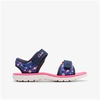 Clarks Girls Surfing Tide Kid Purple Flat Sandals Textile Casual