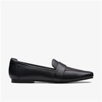 Clarks Womens Seren Flat Black Leather Slip Ons,Loafers Leather Smart