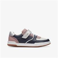 Clarks Girls Fawn Craft Kid Pink/Navy Combination Trainers Leather Casual