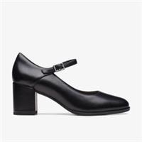 Clarks Womens Freva 55 Strap Black Leather Heels,Mary Jane Leather Smart