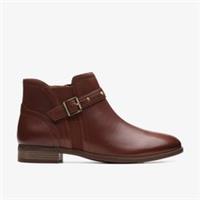Clarks Womens Trish Strap Dark Tan Leather Ankle Boots Leather Casual
