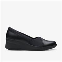 Clarks Womens Suttyn Walk Black Leather Wedges,Slip Ons Leather Casual
