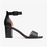 Clarks Womens Deva Mae Black Leather Heeled Sandals Leather Smart