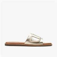Clarks Womens Martime Mule Champagne Leather Sliders,Flat Sandals,Slip Ons