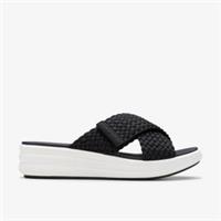Clarks Womens Drift Day Black Wedges,Slip Ons Textile Casual