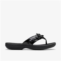 Clarks Womens Brinkley Opal Black Patent Flip Flops,Flat Sandals Synthetic
