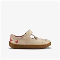 Clarks Girls Flash Ears Toddler Off White T Bar Shoes Leather Casual