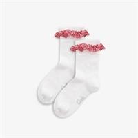 Clarks Girls Gingham Socks 2 Pack Red Infant Size 9-12 White/Red Socks Textile