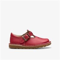 Clarks Girls Joyful Skip Toddler Red Leather T Bar Shoes Leather Casual