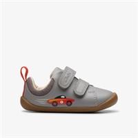 Clarks Boys Roamer Retro Toddler Grey Riptape,Pre Walker Leather Casual