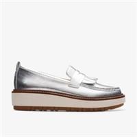 Clarks Womens Orianna W Loafer Silver Metallic Slip Ons,Loafers Leather Casual