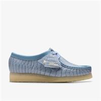 Clarks Womens Wallabee Powder Blue Crocodile Lace Up,Wallabee Leather Casual