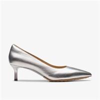 Clarks Womens Adela Court Silver Leather Heels,Court Shoes Leather Smart
