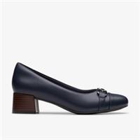 Clarks Womens Iridessa Erin Navy Leather Heels,Court Shoes Leather Smart