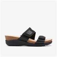 Clarks Womens Calenne Maye Black Combination Wedges,Slip Ons Nubuck Casual
