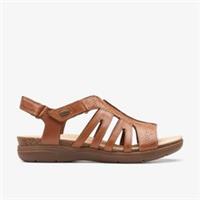 Clarks Womens April Belle Tan Leather Flat Sandals Leather Casual