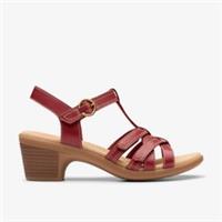Clarks Womens Emily 2 Rose Red Leather Heeled Sandals Leather Casual